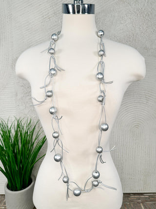 Jianhui London Round Beads on Leatherette Chain Necklace, Silver/Silver - Statement Boutique