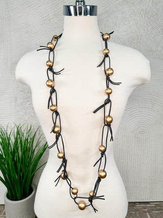 Jianhui London Round Beads on Leatherette Chain Necklace, Gold/Black - Statement Boutique