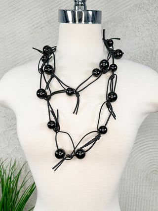 Jianhui London Round Beads on Leatherette Chain Necklace, Black/Black - Statement Boutique