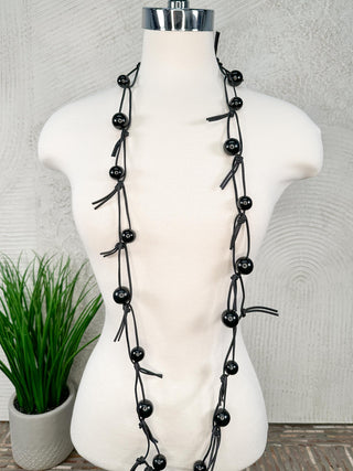 Jianhui London Round Beads on Leatherette Chain Necklace, Black/Black - Statement Boutique