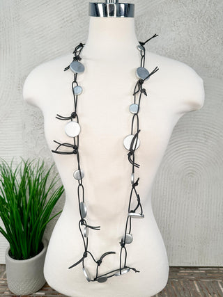 Coins on Leatherette Chain Necklace, Silver
