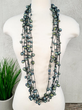 10 Strand Crystal Beads Necklace, Matte Metallic Peacock