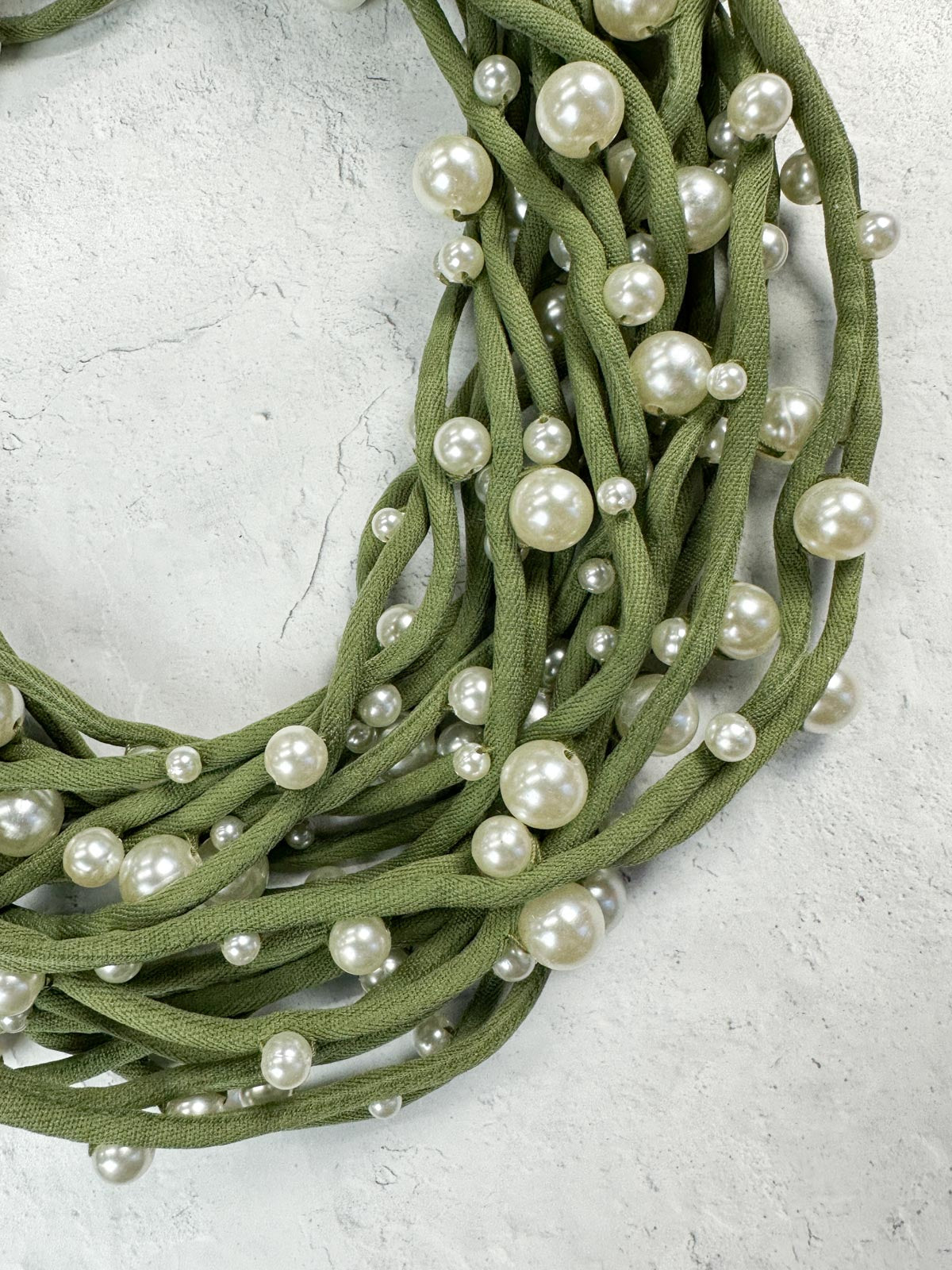 Jianhui London 10 Strand Mixed Small Pearls on Cord Necklace, White/Green - Statement Boutique