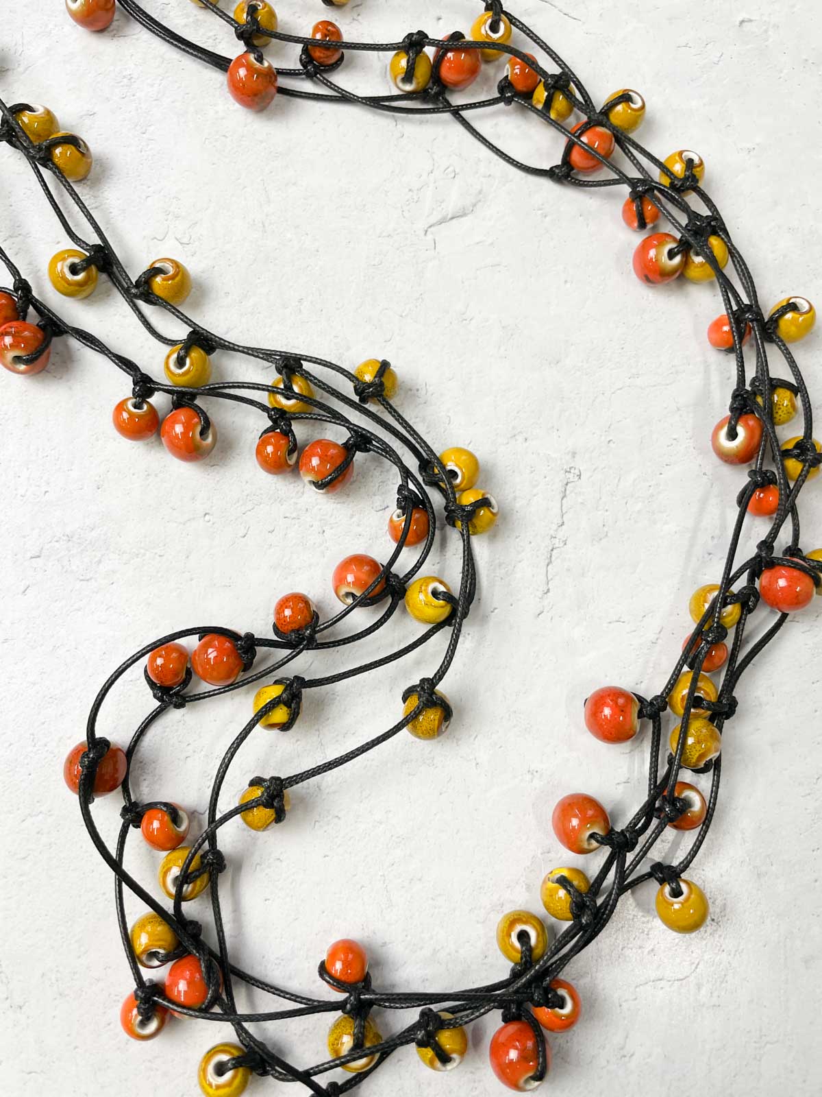 Jianhui London 4 Strand Ceramic Beads Knotted Cord Necklace, Orange/Mustard - Statement Boutique