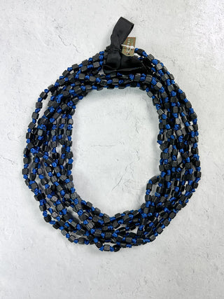 Jianhui London 4 Strand Square Bead on Knotted Cord Necklace, Black/Royal Blue - Statement Boutique