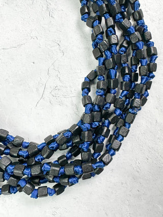 Jianhui London 4 Strand Square Bead on Knotted Cord Necklace, Black/Royal Blue - Statement Boutique