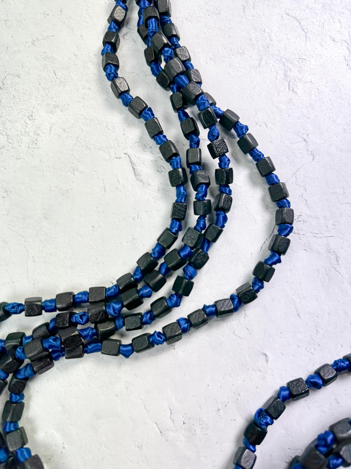Jianhui London 4 Strand Square Bead on Knotted Cord Necklace, Black/Royal Blue - Statement Boutique