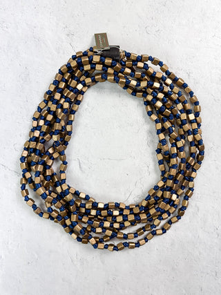 Jianhui London 4 Strand Square Bead on Knotted Cord Necklace, Gold/Royal Blue - Statement Boutique