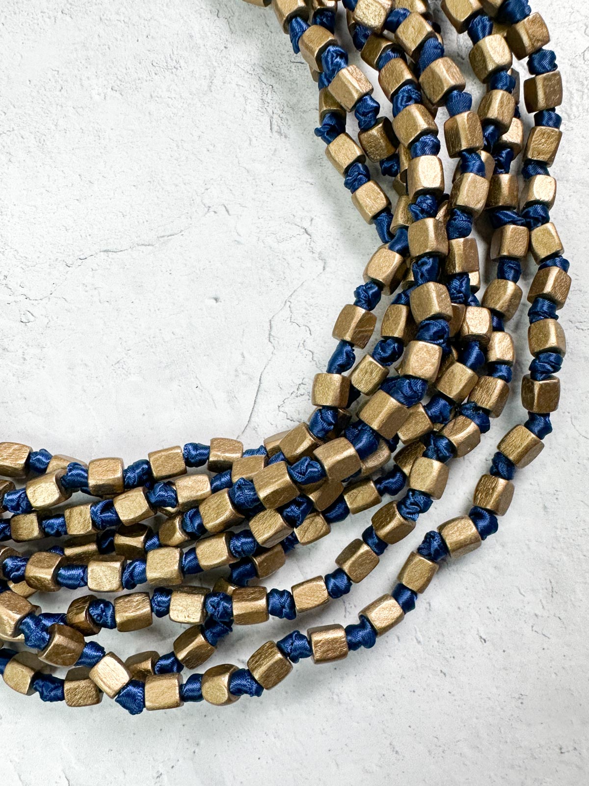 Jianhui London 4 Strand Square Bead on Knotted Cord Necklace, Gold/Royal Blue - Statement Boutique
