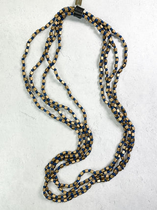 Jianhui London 4 Strand Square Bead on Knotted Cord Necklace, Gold/Royal Blue - Statement Boutique