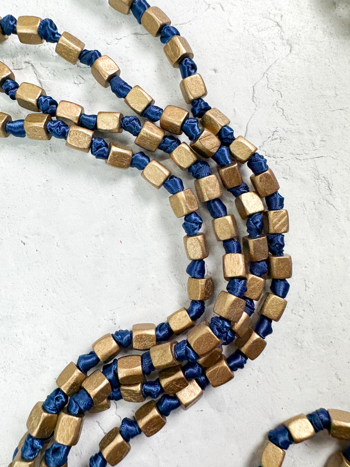 Jianhui London 4 Strand Square Bead on Knotted Cord Necklace, Gold/Royal Blue - Statement Boutique