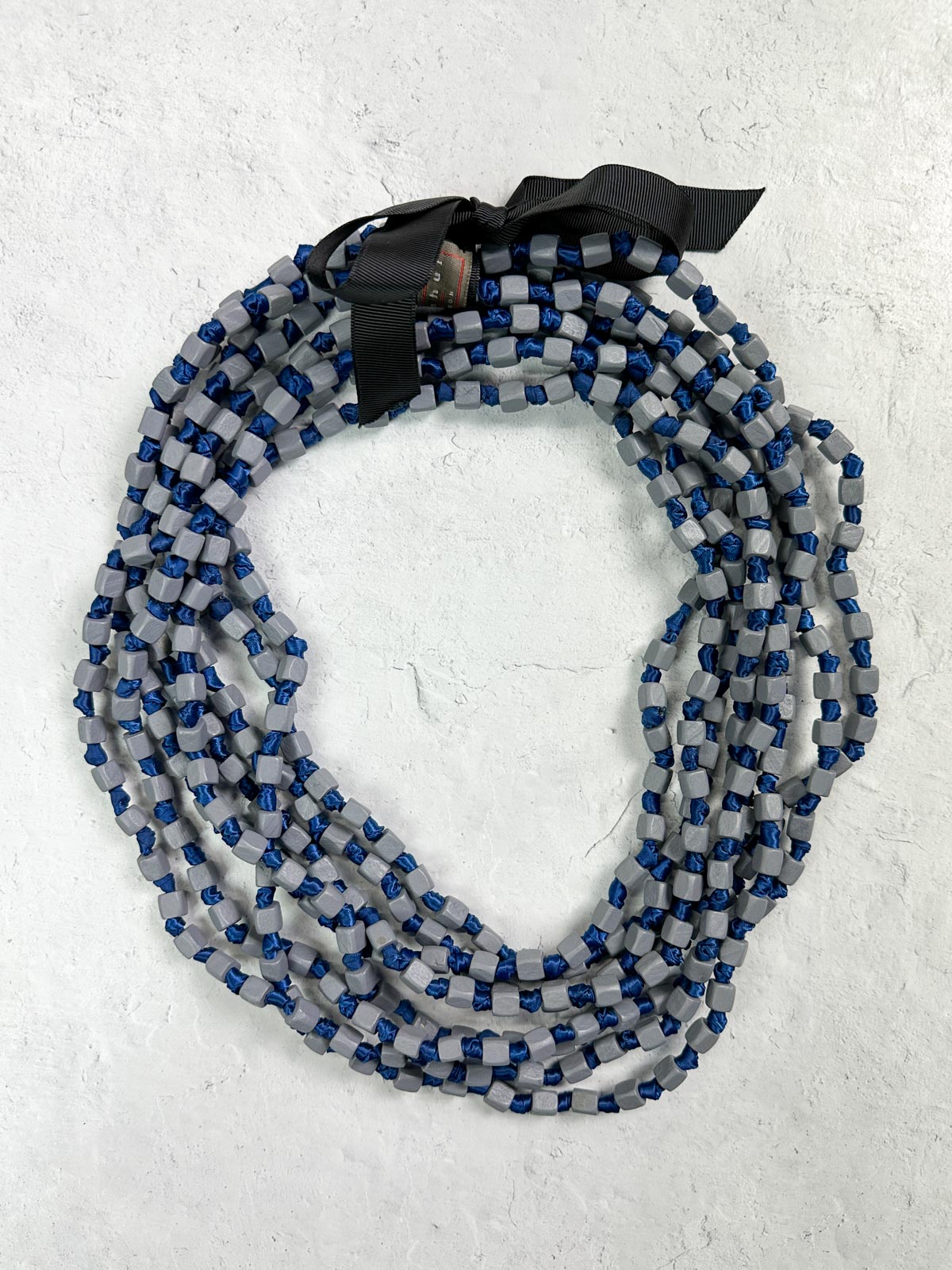 Jianhui London 4 Strand Square Bead on Knotted Cord Necklace, Gray/Royal Blue - Statement Boutique