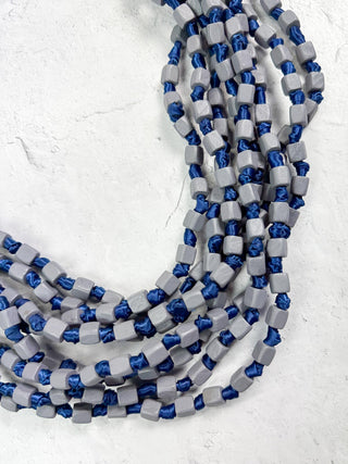 Jianhui London 4 Strand Square Bead on Knotted Cord Necklace, Gray/Royal Blue - Statement Boutique