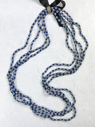 Jianhui London 4 Strand Square Bead on Knotted Cord Necklace, Gray/Royal Blue - Statement Boutique