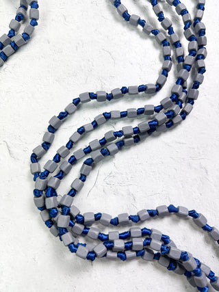 Jianhui London 4 Strand Square Bead on Knotted Cord Necklace, Gray/Royal Blue - Statement Boutique