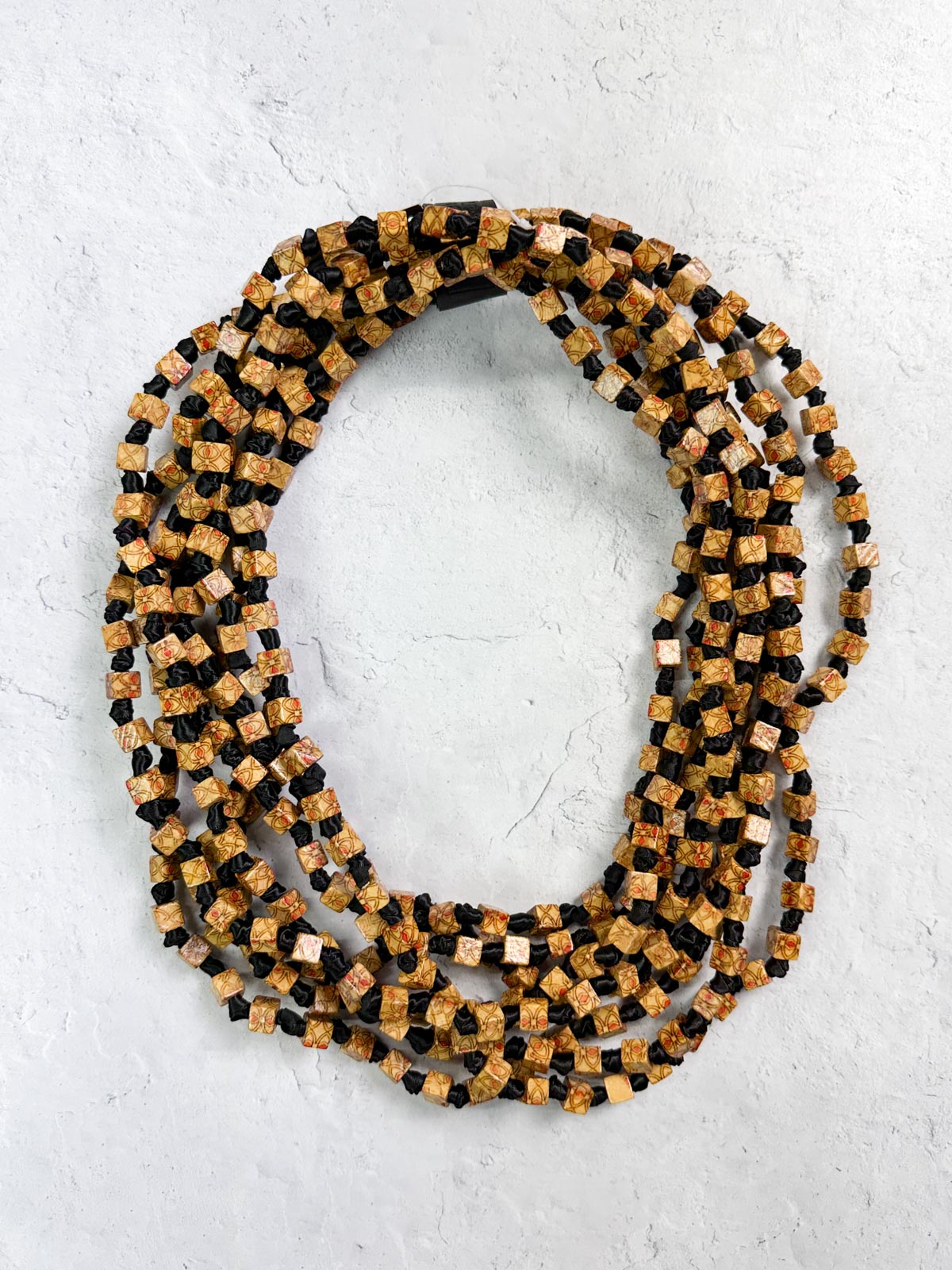 Jianhui London 4 Strand Square Bead on Knotted Cord Necklace, Print/Black - Statement Boutique