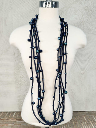 Jianhui London 5 Strand Mixed Pearls on Cord Necklace, Navy/Navy - Statement Boutique
