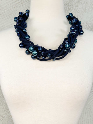 Jianhui London 5 Strand Mixed Pearls on Cord Necklace, Navy/Navy - Statement Boutique