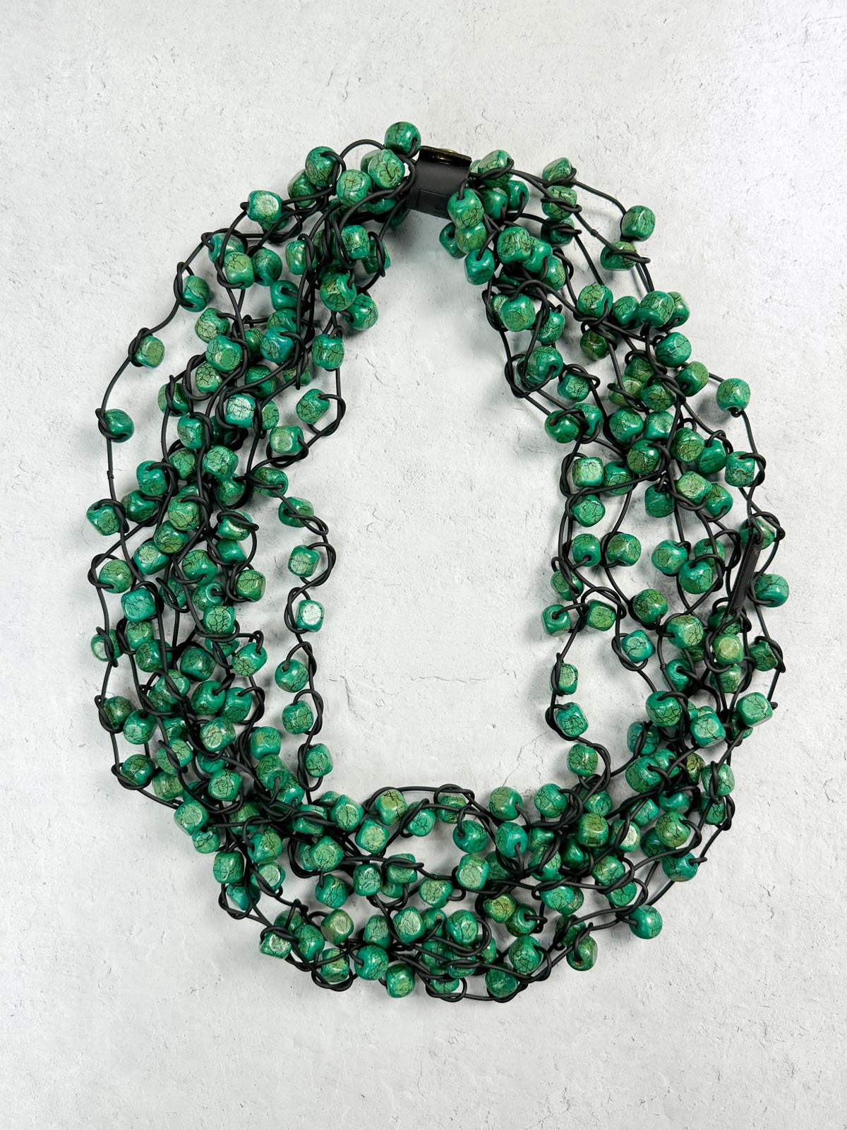 Jianhui London 8 Strand Chunky Wood Beads on Leatherette Necklace, Green - Statement Boutique