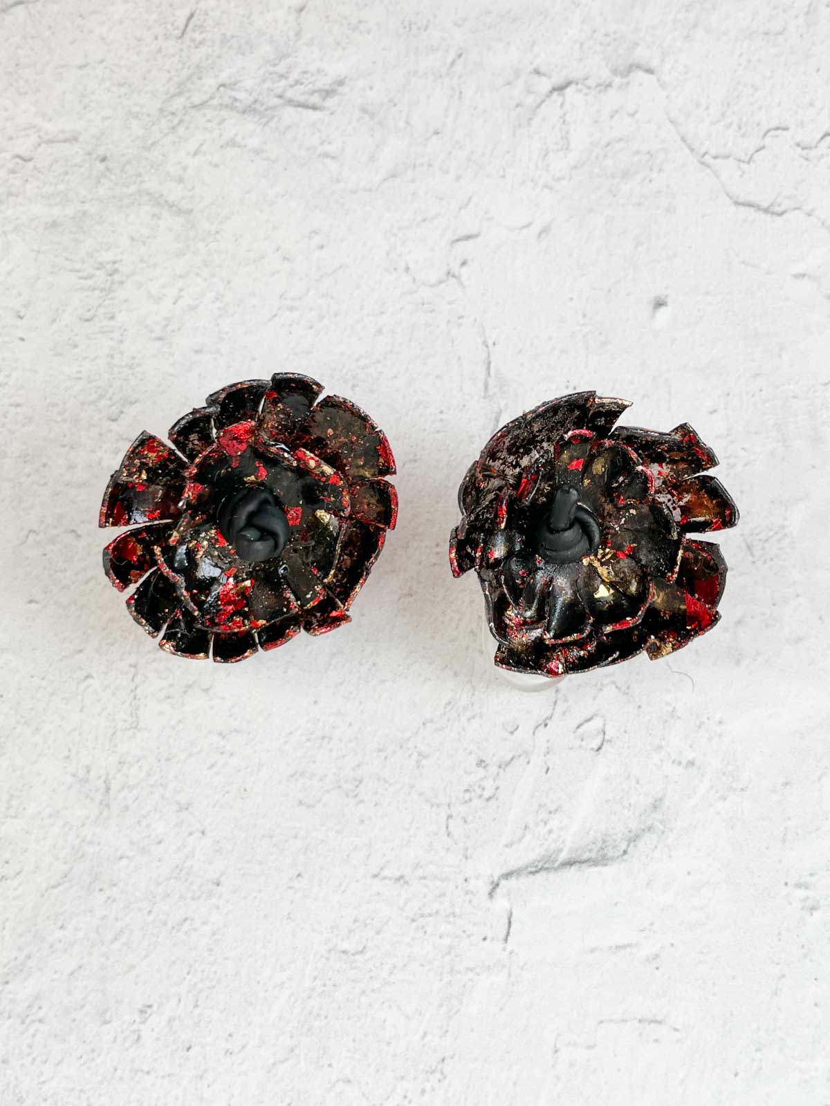 Jianhui London Aqua Sunflower Clip On Earrings, Hand Gilded Black, Gold &amp; Red - Statement Boutique