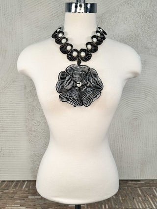 Jianhui London Big Flower Pendant & Faux Pearls Necklace, Black/White - Statement Boutique