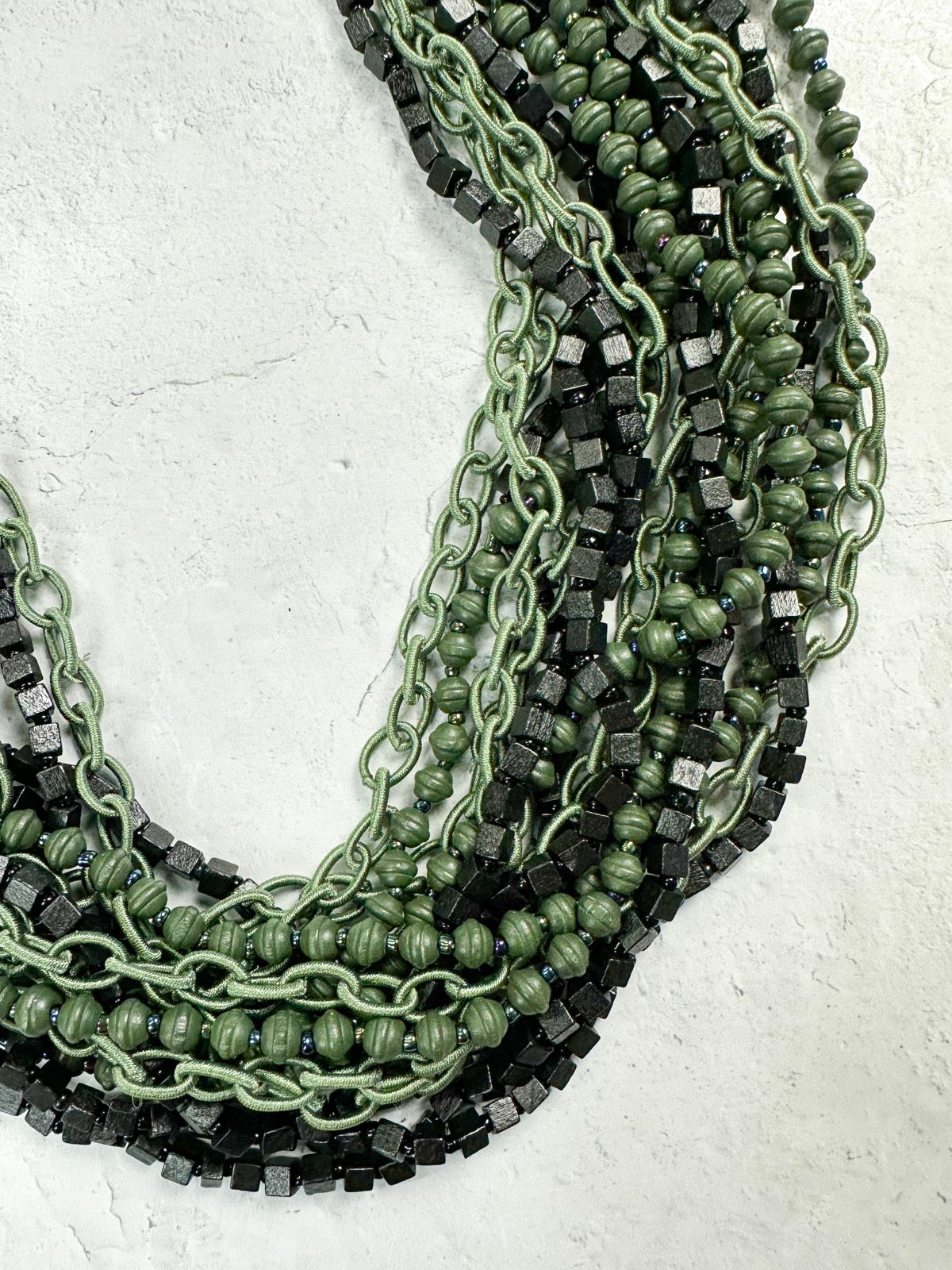 Jianhui London Chain Mix The Next Pashmina Beaded Necklace, Black/Olive - Statement Boutique