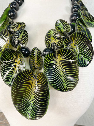 Jianhui London Coccoloba Leaves with Beads Necklace, Black/Green - Statement Boutique