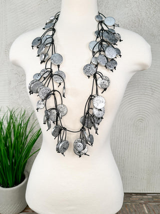 Hand Painted Coin Tree Necklace, Silver/Black