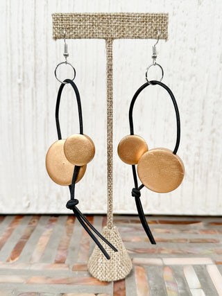 Coins on Leatherette Drop Earrings, Gold