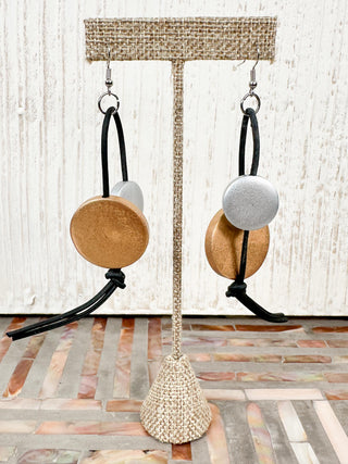 Coins on Leatherette Drop Earrings, Gold/Silver