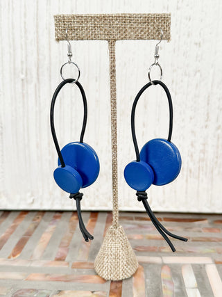 Coins on Leatherette Drop Earrings, Pantone Blue