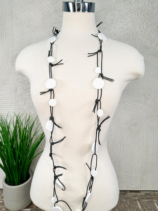 Coins on Leatherette Chain Necklace, White