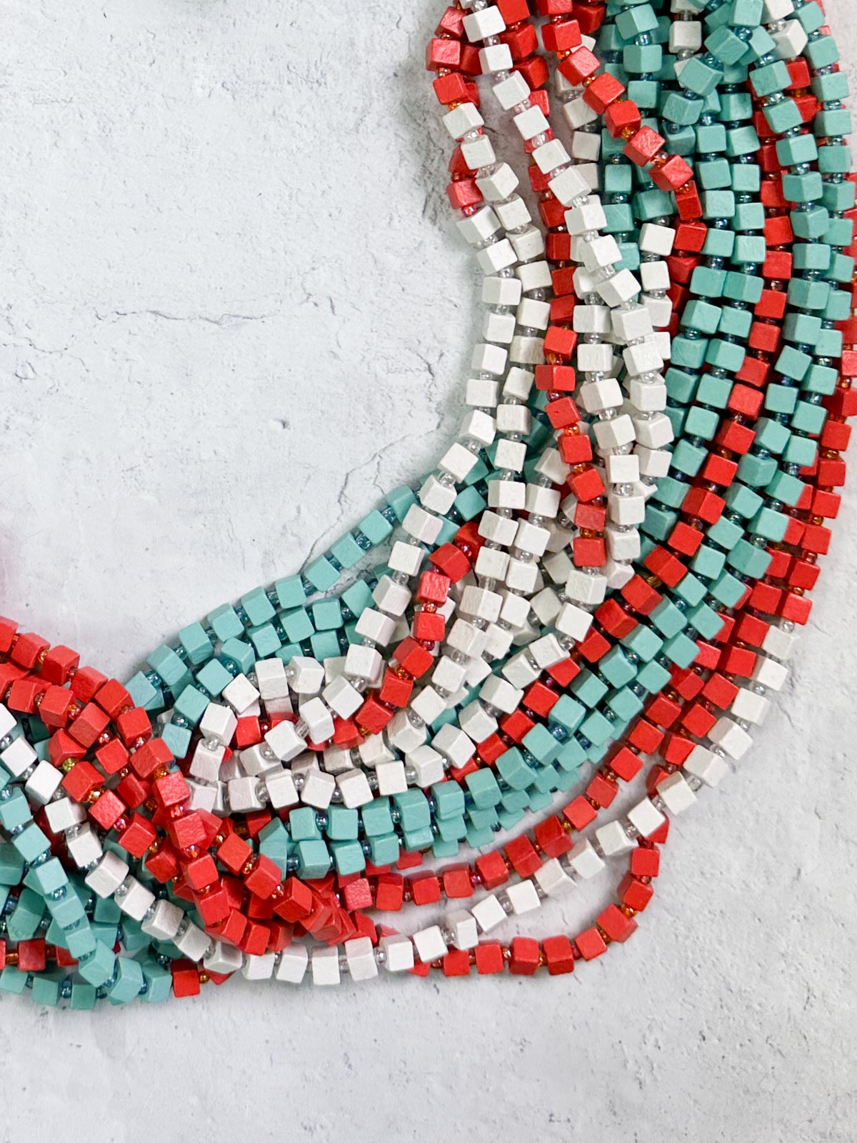 Layered White Beaded Mala with Red Green Beads – PriVeda