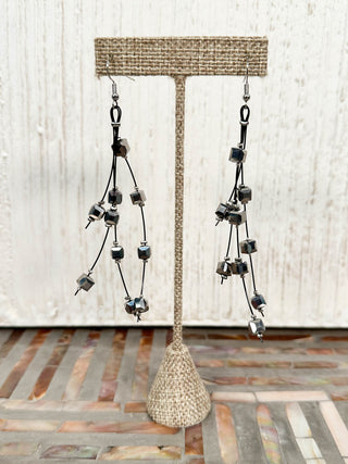 Crystal Wire Drop Earrings, Black Mirror/Silver