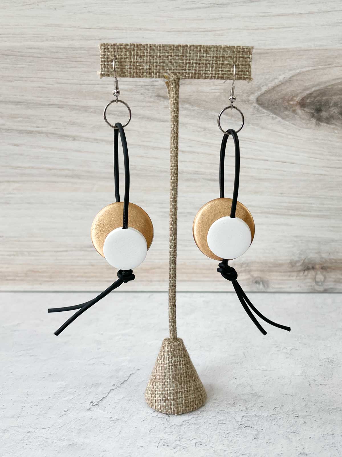 Jianhui London Coins Leatherette Drop Earrings, Gold/White - Statement Boutique