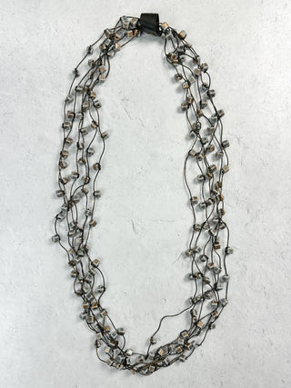 Jianhui London Hand Painted 6 Strand Ceramic Cubes on Leatherette Necklace, Dark Grey/Gold - Statement Boutique