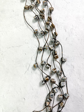 Jianhui London Hand Painted 6 Strand Ceramic Cubes on Leatherette Necklace, Dark Grey/Gold - Statement Boutique