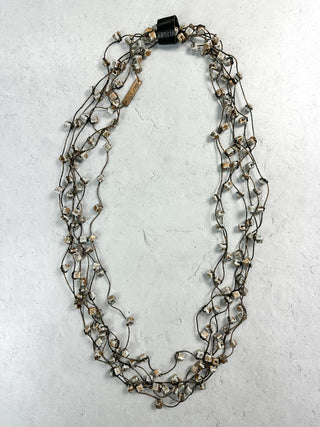 Jianhui London Hand Painted 6 Strand Ceramic Cubes on Leatherette Necklace, Grey/Gold - Statement Boutique