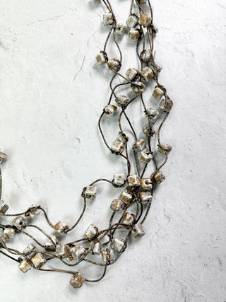 Jianhui London Hand Painted 6 Strand Ceramic Cubes on Leatherette Necklace, Grey/Gold - Statement Boutique
