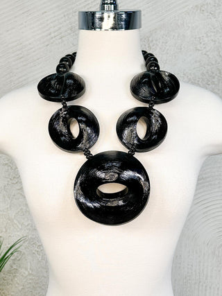 Jianhui London Hand-Painted Bamboo 5 Drop UFO Necklace, Black - Statement Boutique