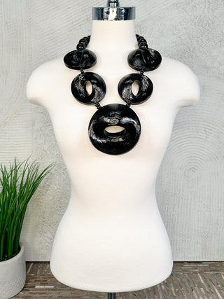 Jianhui London Hand-Painted Bamboo 5 Drop UFO Necklace, Black - Statement Boutique