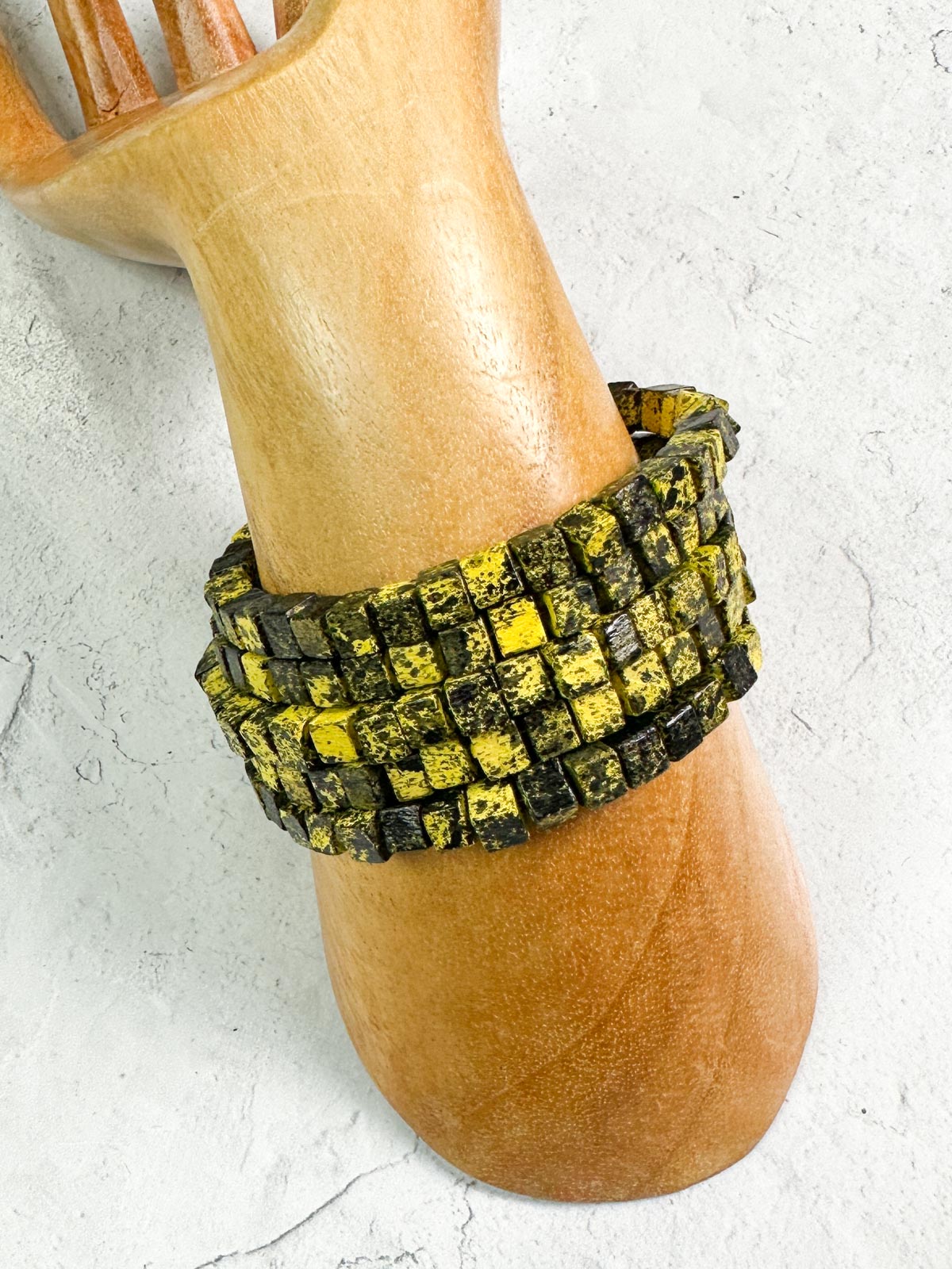 Jianhui London Hand Painted Wooden Bead Snake Bracelet, Yellow/Black - Statement Boutique