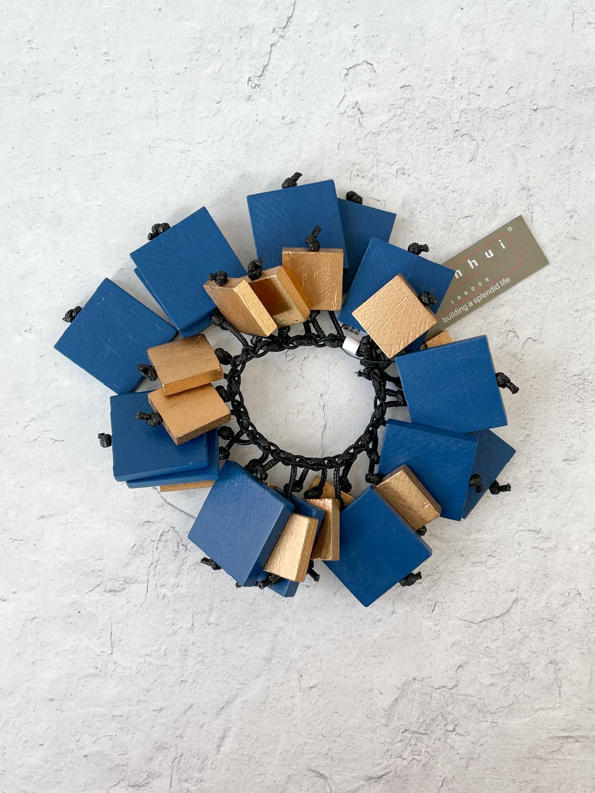 Jianhui London Mix Squares Stretch Bracelet, Pantone Blue/Gold - Statement Boutique