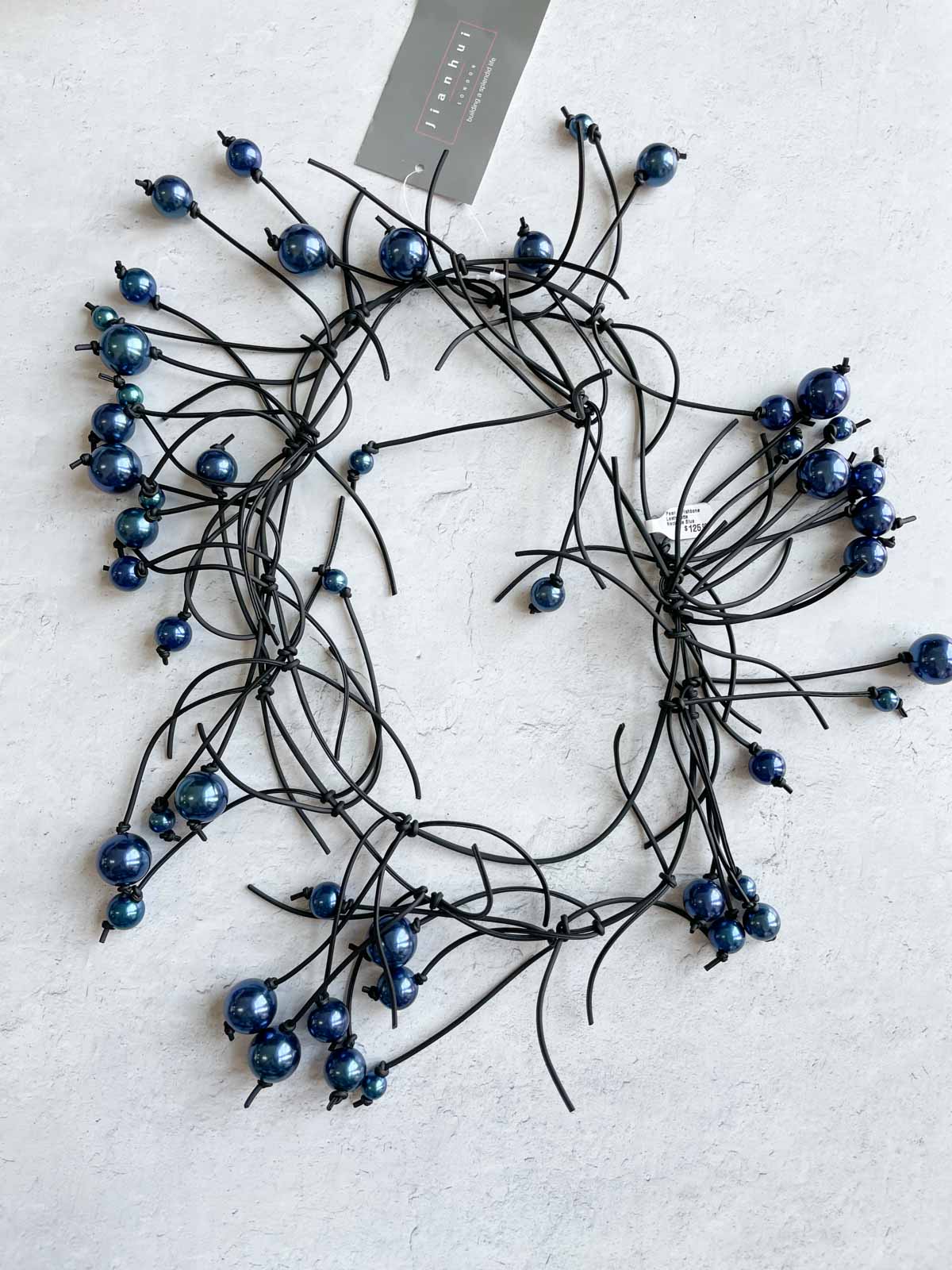 Jianhui London Pearl & Fishbone Leatherette Necklace, Blue - Statement Boutique