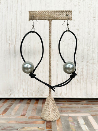 Pearl Leatherette Drop Earrings, Grey/Black