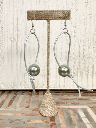 Pearl Leatherette Drop Earrings, Grey/Silver