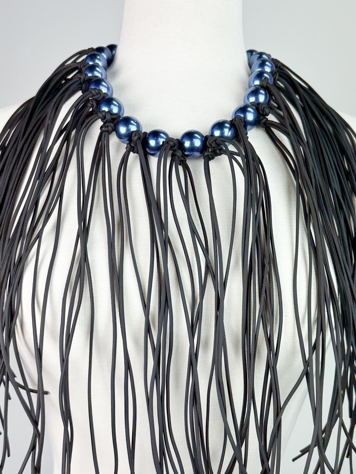 Jianhui London Pearl Leatherette Fringe Necklace, Blue - Statement Boutique