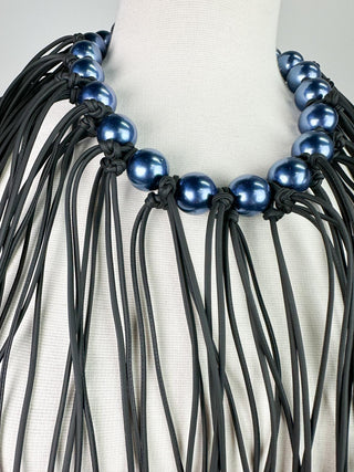 Jianhui London Pearl Leatherette Fringe Necklace, Blue - Statement Boutique