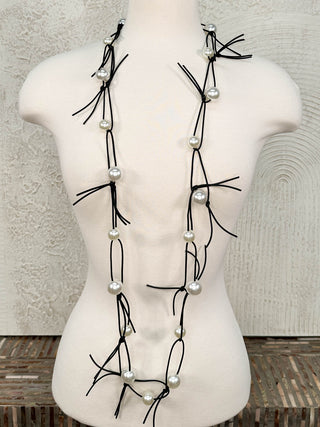 Jianhui London Pearls on Leatherette Chain Necklace, White/Black - Statement Boutique