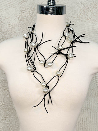 Jianhui London Pearls on Leatherette Chain Necklace, White/Black - Statement Boutique